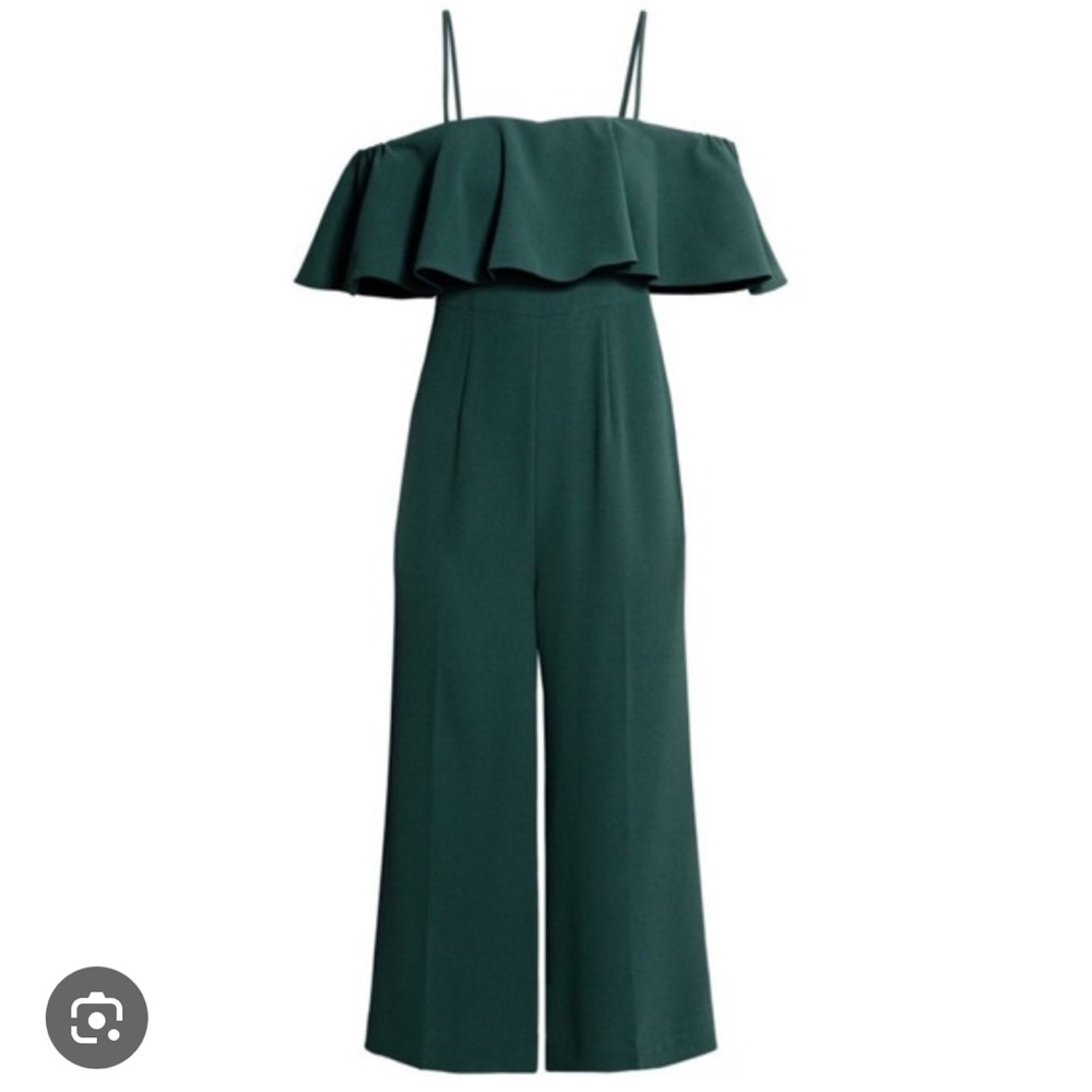 H&M Dark Green Emerald Off-Shoulder, spaghetti strap Jumpsuit
